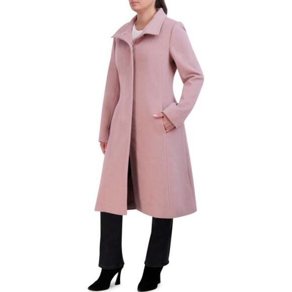 NWOT Cole Haan Women's Minimal Wool Blend Car Coat US 2 Light Gray Long Winter - Picture 3 of 13